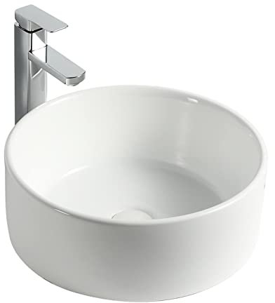 MENGLI-2024 Lavabo de baño Combinación de grifos de Lavabo de cerámica y Lavabo de baño, Lavabo de baño Redondo, Lavabo de encimera Blanco for baño, Hotel o Bar Lavabo de sobremesa