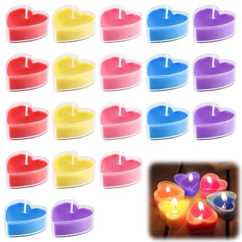 20 velas de té con forma de corazón, 5 colores, románticas velas perfumadas en forma de corazón, juego de velas para San Valentín, decoración de boda, decoración de mesa, aniversario, regalo, fiesta