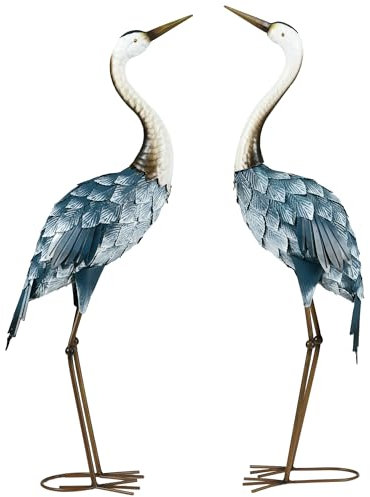 Outsunny Set de 2 Piezas Estatuas de Jardín de Grulla de Acero Esculturas de Garza para Exteriores Adornos de Grulla para Decoración de Césped Patio Estanque