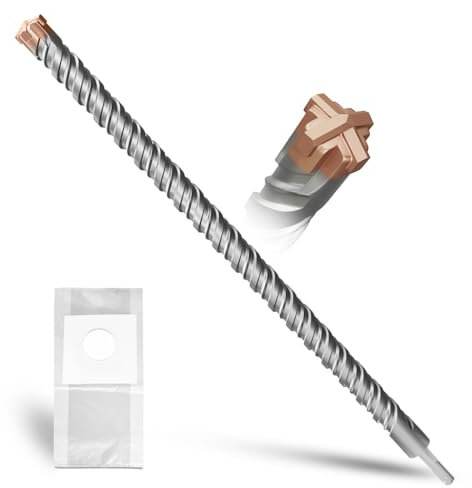 METOTY Punta per trapano SDS Plus, 32 mm x 600 mm, con 4 tagli in metallo duro, testa con rivestimento, punta per pietra, cemento, pietra naturale, muro di mattoni