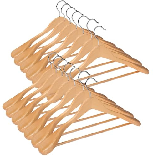 ABHENG Appendiabiti in legno, set di 14 rucce per Completi, gancio girevole di 360°, per giacche, camicie, abiti, cappotti, 44 x 5,5 x 23 cm (L x B x H), Naturale AWY0414N