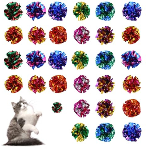 30 Stück Knisterball für Katzen Katzenbälle 5,8 cm Bunte Interaktive Katzenballspielzeug, 5 Farben Katze Spielzeug Bälle mit Geräusch Cat Crinkle Ball für Hauskatzen, um Fit und Aktiv zu Bleiben