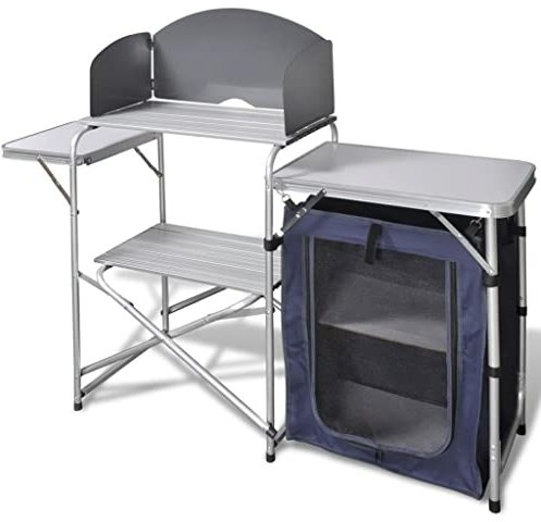 WKIEQACO Home & Garden,Furniture Faltbare Camping Küchenzeile mit Windschutzscheibe Aluminium