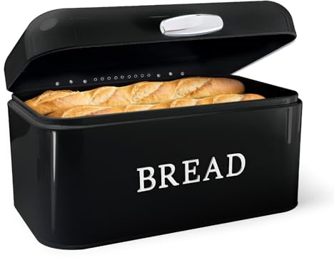 HOUSLUX Brotkasten Großer Metall-Brotkasten mit Deckel Ideales Breadbox zur langen Aufbewahrung von Brot & Keksen und Trockenerhaltung (Schwarz)