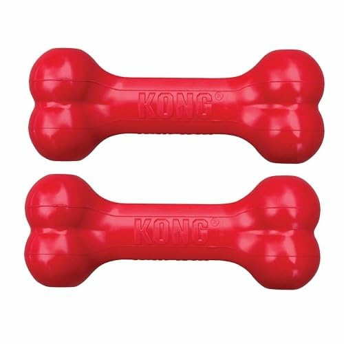 KONG Goodie Bone – klassiskt hållbart naturligt gummi hundben, stödjer mental förlovning – behandlingsdispensering – röd – för små hundar (paket med 2)