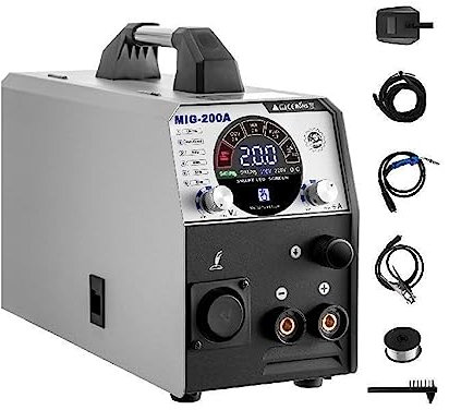 200A MIG Soldador Flux Core TIG MMA Máquina de soldadura semiautomática MIG-200A Herramienta de fabricación de reparación de metales de acero y aluminio 6 en 1 Herramientas eléctricas, de jardín y man