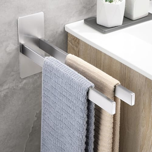 OETAMS Porta Asciugamano Adesivo Bagno, Porta Asciugamani Cucina e Bagno, Acciaio Inox, Designo modern, Argento，28CM