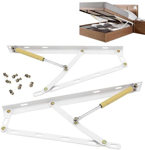 2 Stück Hochleistungs-Gasdruckfederscharniere für Bettkästen, Große Scharniere, Hebeaufbewahrung Bett, Sofa, Scharnier für klappbare Bettkästen, Hydraulic Gas Spring Bed Storage Lift Kit, Weiß(80cm/31
