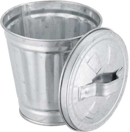 Mioaoa Silver Mini Galvanized Trash Can with Lid Mini Wastebasket Trash Can Small Metal Buckets Tabletop Can Metal Rubbish Bin Flower Pot Pen Holde Trash, Wastebaskets (9.5X9X6.3CM)