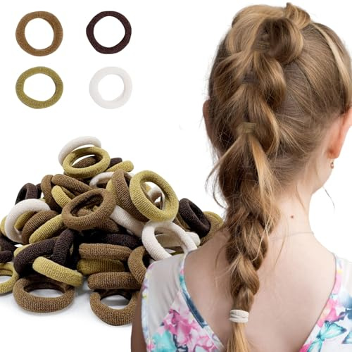 A AIKOOL Baby-Haargummis, klein, Kleinkind-Haargummis, keine Schäden, für kleine Mädchen und Kinder, weich, kein Ziehen, süße und niedliche elastische Pferdeschwanz-Halter (Milchkaffee-Farbe), 100