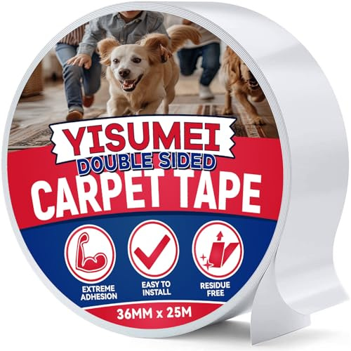 YISUMEI Doppelseitiges Klebeband Extra Stark 36mm x 25m Teppichklebeband für Bodenbeläge Fliesen Laminat Treppenstufen Rutschfester Halt Rückstandsfrei Renovierungs Tape Profi DIY