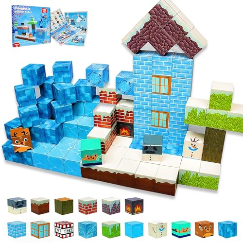 Magnetiska byggklossar - för barn magnetiska, magnetiska byggleksaker för pojkar och flickor från 3 till 8 år (is och snö 100 stycken)