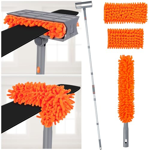 wlich Ceiling Fan Cleaner Kit with 77 Extension Pole, Reusable Chenille Brush for Fan Blades (Up to 8in), Cobwebs, Walls, and Furniture (Orange)