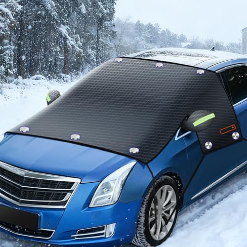 Frontscheibenabdeckung Scheibenabdeckung Auto Winter ,windschutzscheibe 10 Magnet & 6 Riemen, Türgriffe abdecken, autoabdeckung Für Die Gegen, Schnee, EIS,Frost,UV ,Größe für SUV/Auto Groß Oder Klein1