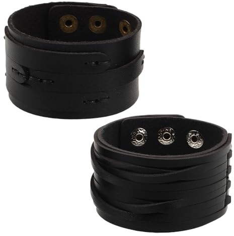 LIFKOME 2pezzi Bracciale in Pelle Pu da Uomo Stile Punk Retro con Fibbia Larga Accessori Eleganti e Distintivi per Outfit Casual e Formale