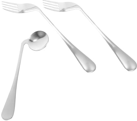 Gatuida Vajilla de Alimentación Cuchara y Tenedor Ángulo Cuchara Ángulo para Ancianos Tenedor Curvo Utensilio para Personas Mayores Comiendo Silla de Ruedas