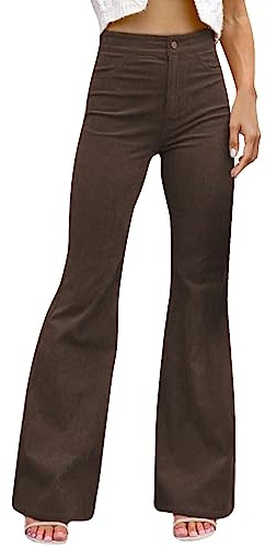 Women's Flared Corduroy Trousers Casual High Waisted Bootcut Cord Pants Autumn Winter Fashion Stretch Corduroy Bootcut Jeans Plus Size Bell Bottom Wide Leg Pants (Brown,M)
