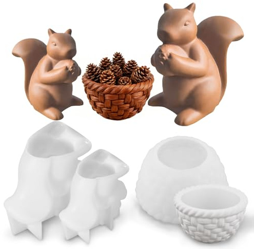 Moule Silicone écureuil 3 Pièces,Moule Silicone Bougie Automne,3D en Forme écureuil,pour Décoration de La Maison,Automne,Décoration de Fête Halloween