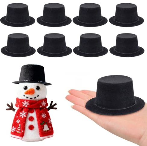 YUSHWENPTY Miniatur Zylinder, 8 Stück Schwarzer Zylinder Zum Basteln, Mini Schneemannhüte, Weihnachtsschneemann Mütze für DIY-Schneemann, Weihnachtsbasteln (C)