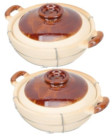 IMIKEYA Cacerola De Barro Persona Con Asa, Capacidad 0,5l, Material Resistente Al Calor, Olla De Barro Para Guisos y Arroz, Utensilio De Cocina Para Hogar, Set De 2 Piezas
