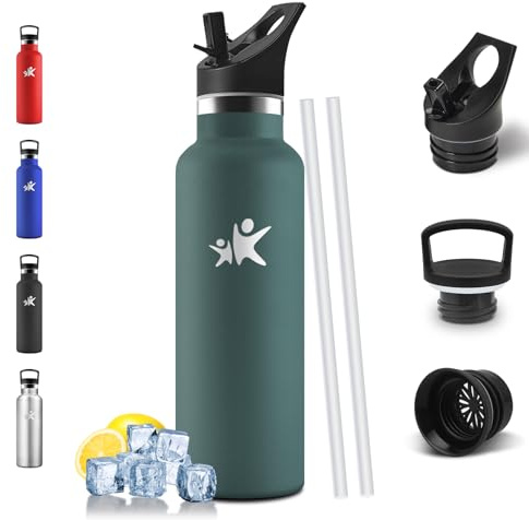 Mulbijeo Gourde Isotherme 500 ML, Réutilisable, Gourde Inox avec Paille Sans BPA, Anti-Fuite, Bouteille d'eau, Isolation sous Vide en Acier Inoxydable à Double Paroi, pour Camping, Écoles, Gymnases