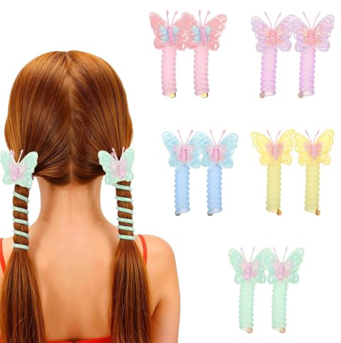 virkwuy 10 Piezas Mariposa Bandas de Pelo de Línea Telefónica, Gomas con Diseño Mariposa Espiral, Mariposa Bandas Pelo Línea Telefónica,para Fijar el Cabello, Adecuado para Niños y Mujeres