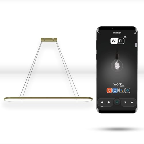 Automat-on LED Pendelleuchte Esstisch 90cmx20cm | Hängelampe Esstisch Dimmbar Farbtemperatur Einstellbar und Höhenverstellbar bis 130 cm Esstischlampe WiFi Kompatibel mit Alexa & Google Gold