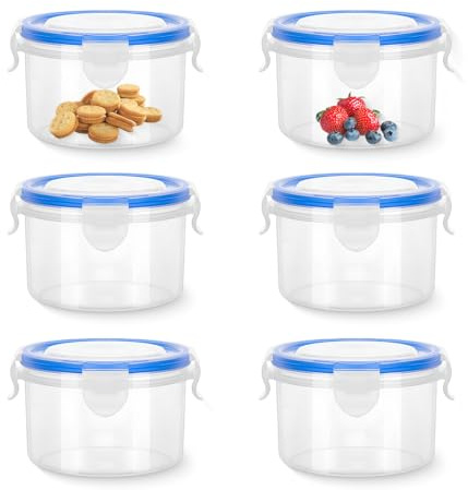 XMDROU Small Food Containers with Lids, 6 Pack Plastic Snack Pots, 300ML Plastic Reusable Snack Pots with Clip Lock Airtight Plastics Food Storage Container for Yoghurt Fruit Snacks