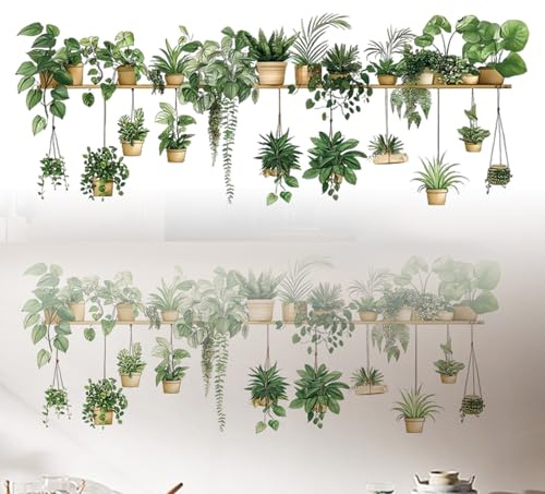 FAINCA Autocollants Muraux Plantes 30 x 90 cm Stickers Muraux Cuisine Imperméable Autocollant Mural Plante Suspendue en Pot Sticker Mural Résistant L'Huile pour Cuisine Salon de Thé Salon Chambre
