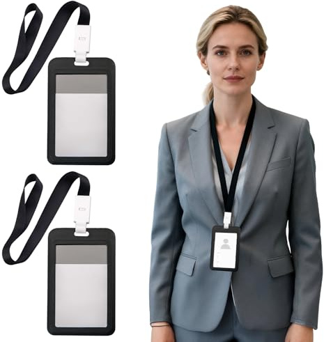 Ausweishülle, busfahrkarten hülle mit Band Set 2 Stück Transparente Kartenhülle mit 2 Schlüsselband, Drehbarer Clip Ausweishalter für Mitarbeiter Studenten Arzt