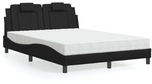 YuuSsea Säng Viana med madrass, svart, 140 x 190 cm, konstläder, vågdesign, komfort-skummadrass, för vilsam sömn