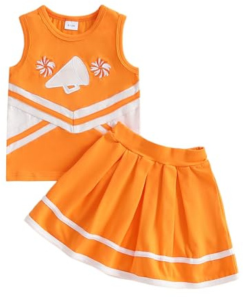 Baby Mädchen Cheerleading Shirts + Röcke + Cheerleading Halloween Cheerleading Kostüme 0 4 Jahre alt (Orange, 12-18 Months)