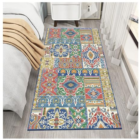 Alfombra de retazos de 160 x 200 cm, antideslizante, lavable a máquina, pelo corto, alfombra vintage para sala de estar, entrada, oficina, escritorio, mesita de noche, dormitorio, tradicional