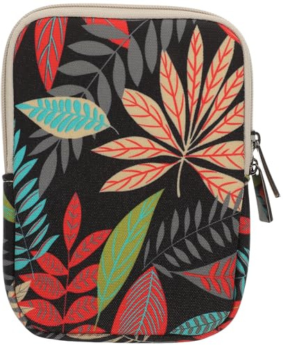 TOPBATHY Funda Protectora de Lona Resistente, Bolsa Vertical para Lector Ebook Tamaño Mediano, Color Negro Diseño de Hojas, Cubierta Protectora para Libros Electrónicos, Accesorio