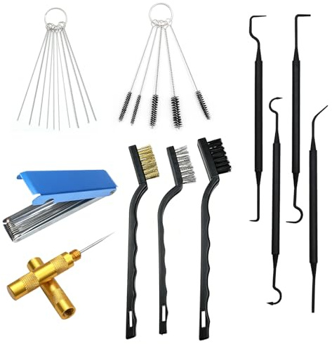 ongfuwu Kit per la pulizia del carburatore, include 13 fili in acciaio inossidabile, 10 aghi, 5 spazzole in nylon, 1 plettro appuntito, 4 ganci per la pulizia, 3 spazzole, pulitore per punta della
