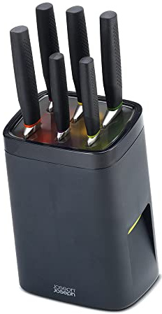 Joseph Joseph LockBlock, Bloc Couteaux autobloquant, 6 Set Couteaux Cusine en Acier Inoxydable, Noir, 14 x 14 x 31.2 cm