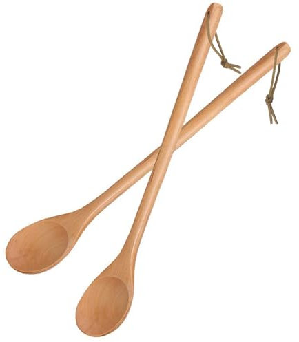 Cuillere en Bois de Cuisine, 2 pièces 33cm Long Manche Multi-usage Cuillère à Mélanger Ustensiles de Cuisine Cuillère