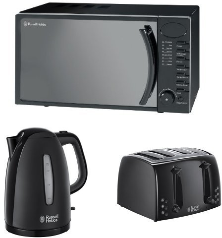 Russell Hobbs 17 L Digital Microwave with 1.7 L Textures Kettle and Textures 4 Slice Toaster Bundle - Black