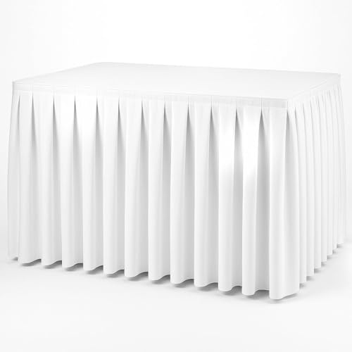 Gastro Uzal Skirting Excellent 520 x 73 cm Weiß Tischrock/Kellerfalte für die Tischgrößen 170 x 80 cm / Ø160 cm geeignet mit rückseitigem Klettband