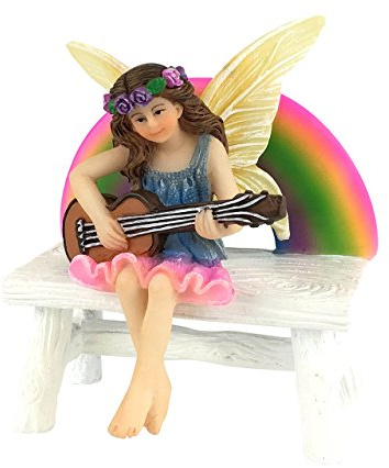 GlitZGlam Megan la fée Arc-en-Ciel avec Banc Arc-en-Ciel – Une Figurine Miniature de fée pour Votre Jardin féérique