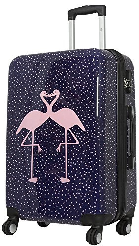 Trendyshop365 City-Koffer Weekender Hartschale Mittelgroß mit Flamingo Love Motiv Bedruckt 67cm 62 Liter 4 Rollen