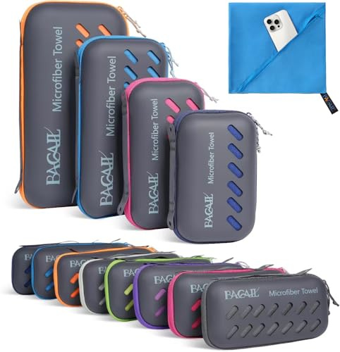 BAGAIL Mikrofaser Handtuch - Kompakt, Ultra Leicht, Schnelltrocknend - Microfaser Handtücher mit Atmungsaktive Eva Box - Perfekte Sporthandtuch, Strandhandtuch, Reisehandtuch und Badehandtücher