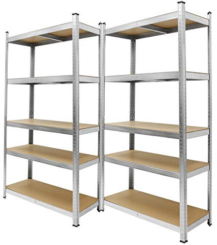 ECD Germany 2 x Scaffale Officina Carichi Oggetti Pesanti Lavoro Garage Magazzino Scantinato - 180x90x40 cm - Portata max. 750kg - Scaffalatura 5 Ripiani Metallo Senza Bullone Pannelli in MDF Robusto