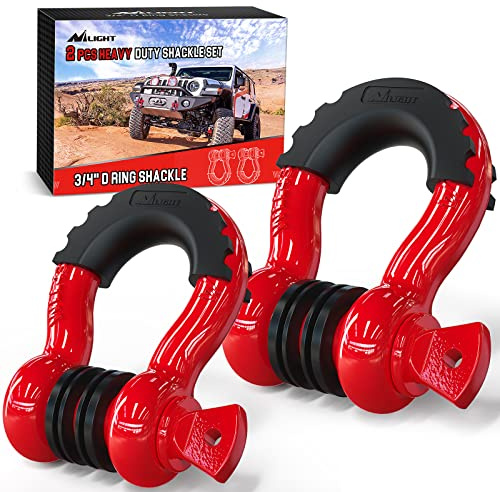 Nilight 90053B D-Ring-Schäkel, 4,75 Tonnen Kapazität mit 2,2 cm Stift, robuster Off-Road-Bügelschäkel mit Isolatoren und Unterlegscheiben-Kit für Jeep, LKW, Fahrzeug, Rot (90053B)