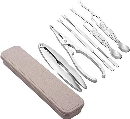 Ensemble D'outils De Fruits De Mer En Acier Inoxydable 6 Pièces, Ensemble De Broyeur De Boutons Avec Boîte De Rangement, Homard 2 Pièces Et Fourchettes En Acier Inoxydable 4 Pièces, 6 Pièces