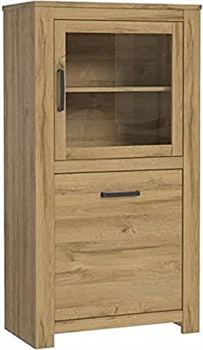 FORTE Havanna Vitrine rechts mit 2 Türen und 1 Glastür, Holzwerkstoff, Alteiche, B x H x T: 77 x 143,7 x 42,2 cm