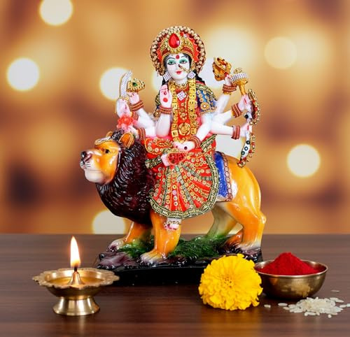 eSplanade Resin Durga Maa Mata Rani Sherawali Murti Idol Staty Skulptur - 11,5 tum | Pooja Idols | Heminredning