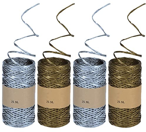 com-four® 4x Dekoband in weihnachtlichen Farben, Geschenkschnur | Ideal zum Basteln und Verpacken - 25 m je Rolle [Auswahl variiert]