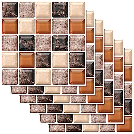 Liwein 30 Pièces Stickers Carrelage Auto-adhésif Imperméable Marbre Carrelage Autocollant Sticker Décoration Mural pour Cuisine Salle de Bain-20x20cm (Mosaïque Café Gris)