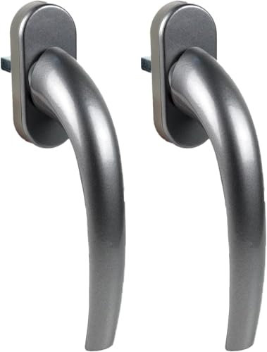 FELGNER 2er Set Fenstergriff Florenz | hochwertiger Aluminium-Griff Fensterknauf mit Zinkkern | einfach zu montierender Drehknauf mit ovaler Rosette und versteckten Schrauben | Farbe: Aluminium Stahl